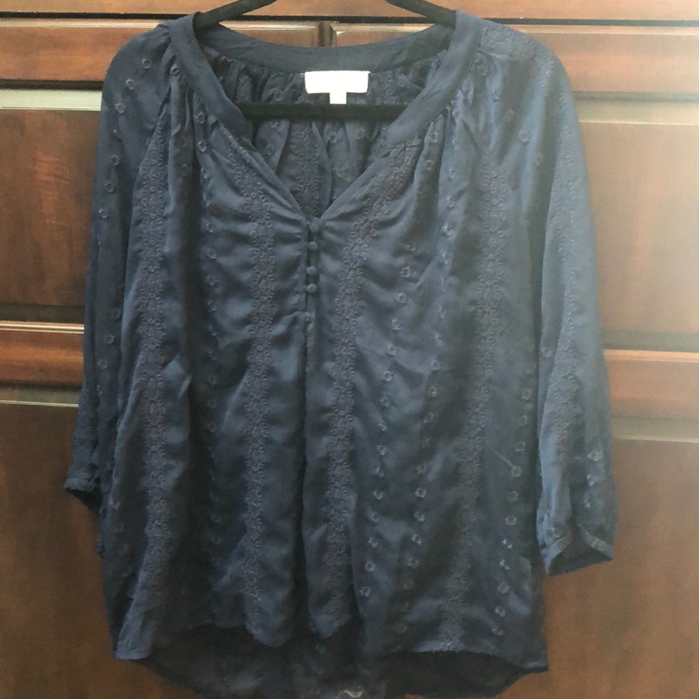 Sheer Navy 3/4 sleeve Olive and Oak blouse